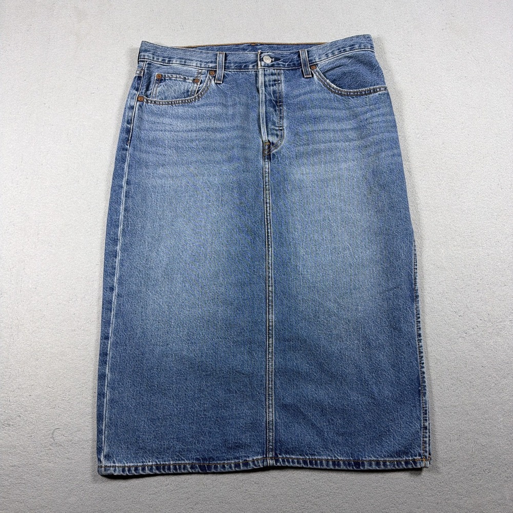 Levis Denim Skirt Womens 31 Blue Straight Knee Length Classic Pockets Casual